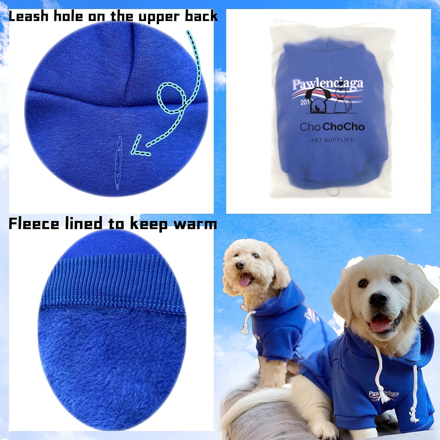 Blue Dog Sweatshirt Tracksuit and Cat Hoodie Set for Small to Medium Pets