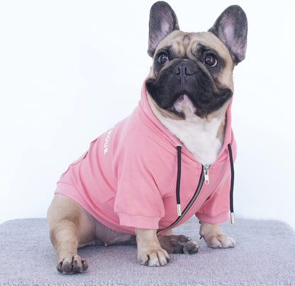 Luxury Soft Hooded Sweatshirt for Medium Dogs - English Bulldog, French Bulldog, Pug, Corgi, Boston Terrier, Pitbull - Pink, Size X-Large