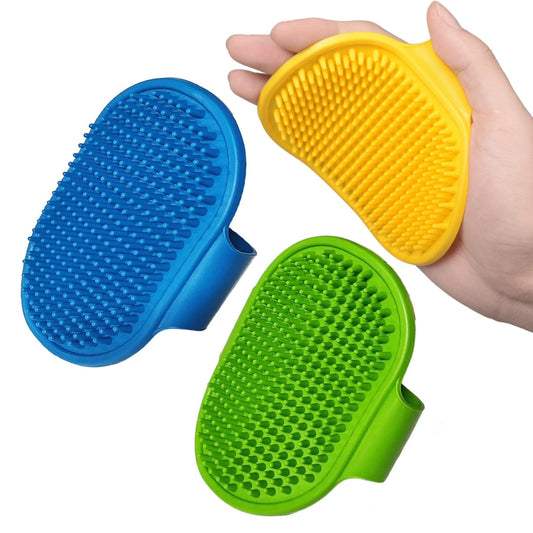 3-Pack Adjustable Width Pet Bath Brushes for Dogs and Cats - Soft Grooming Brushes for Showering and Washing (Blue, Green, Yellow)