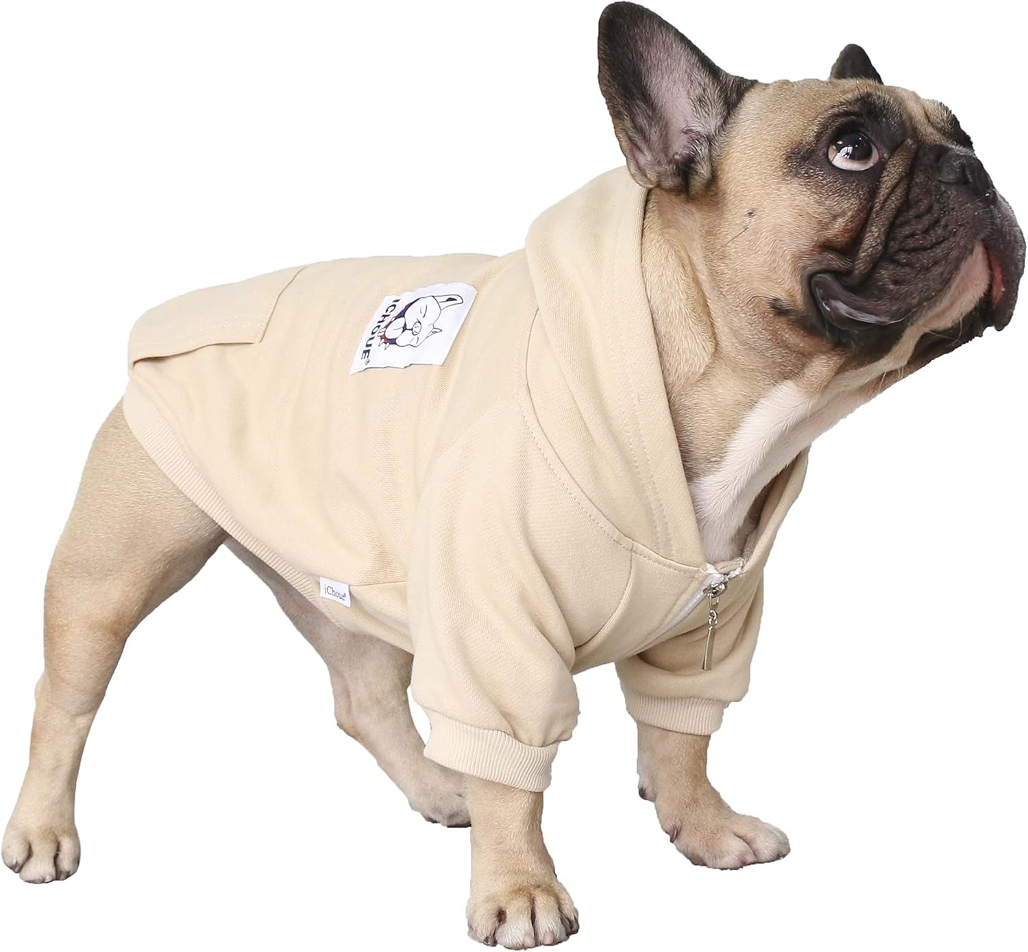 French Bulldog Hoodie for Dogs - Sweatshirt for Pugs, English Bulldogs, Boston Terriers, Pitbulls, Corgis - Khaki, X-Large