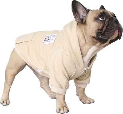 French Bulldog Hoodie for Dogs - Sweatshirt for Pugs, English Bulldogs, Boston Terriers, Pitbulls, Corgis - Khaki, X-Large