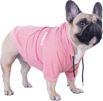 Luxury Soft Hooded Sweatshirt for Medium Dogs - English Bulldog, French Bulldog, Pug, Corgi, Boston Terrier, Pitbull - Pink, Size X-Large