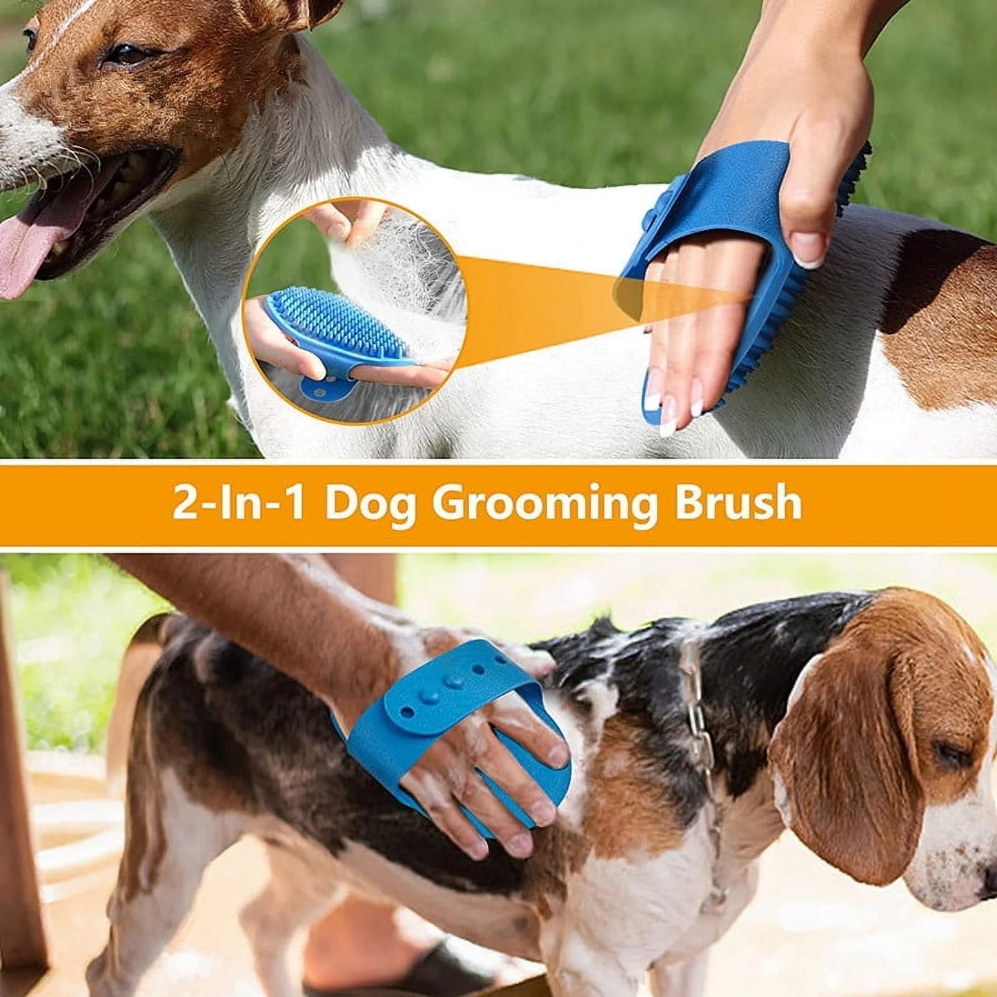 3-Pack Adjustable Width Pet Bath Brushes for Dogs and Cats - Soft Grooming Brushes for Showering and Washing (Blue, Green, Yellow)