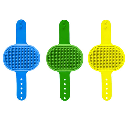 3-Pack Adjustable Width Pet Bath Brushes for Dogs and Cats - Soft Grooming Brushes for Showering and Washing (Blue, Green, Yellow)