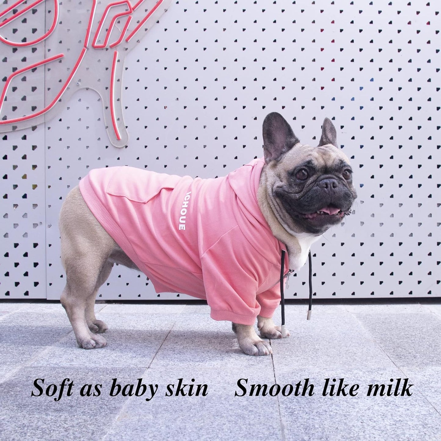 Luxury Soft Hooded Sweatshirt for Medium Dogs - English Bulldog, French Bulldog, Pug, Corgi, Boston Terrier, Pitbull - Pink, Size X-Large