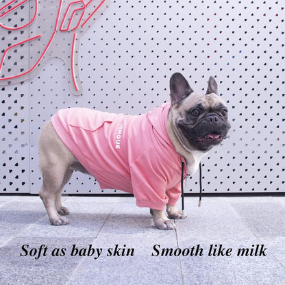 Luxury Soft Hooded Sweatshirt for Medium Dogs - English Bulldog, French Bulldog, Pug, Corgi, Boston Terrier, Pitbull - Pink, Size X-Large