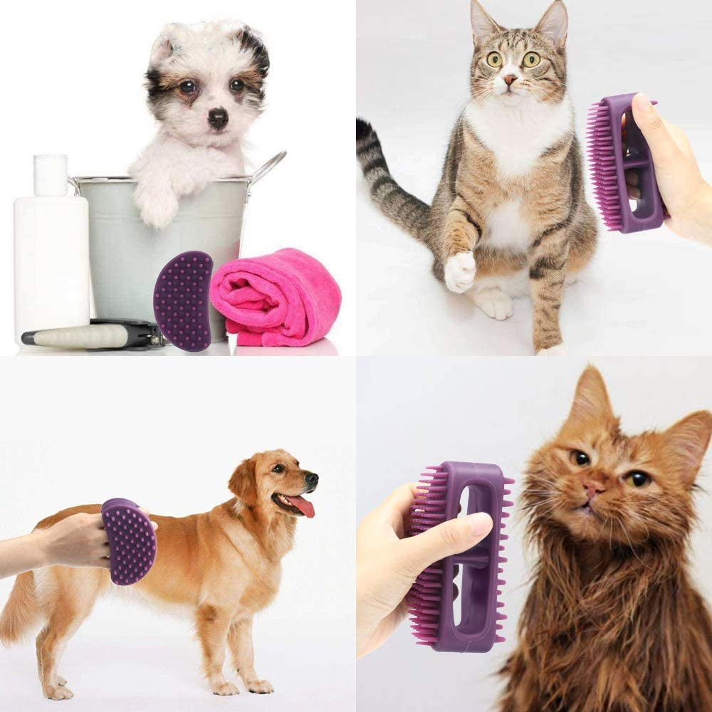 Professional Silicone Grooming Brush for Dogs and Cats - Versatile Bathing and Massaging Tool for Short and Long Hair - Purple Slicker Shedding Brush