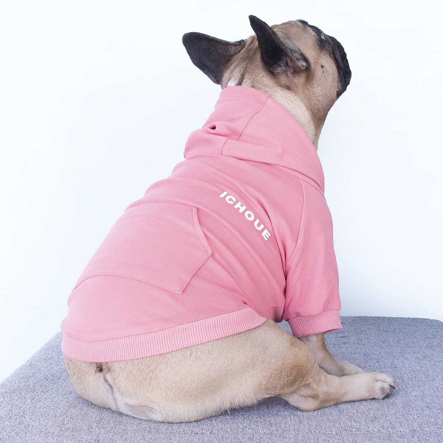Luxury Soft Hooded Sweatshirt for Medium Dogs - English Bulldog, French Bulldog, Pug, Corgi, Boston Terrier, Pitbull - Pink, Size X-Large