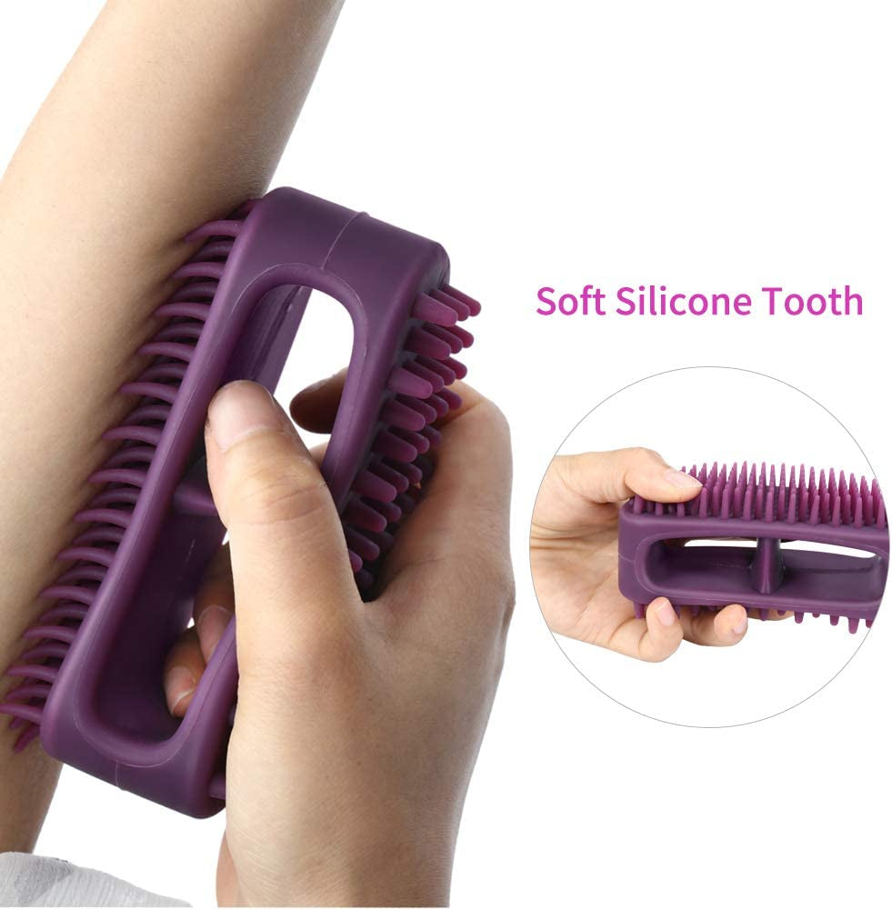 Professional Silicone Grooming Brush for Dogs and Cats - Versatile Bathing and Massaging Tool for Short and Long Hair - Purple Slicker Shedding Brush